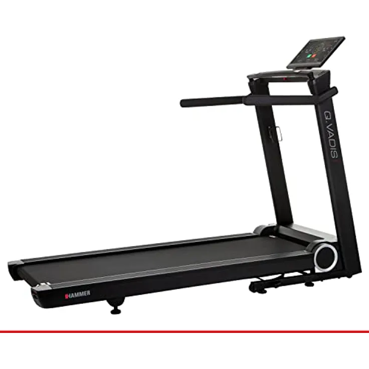 HAMMER Laufband Q. VADIS 10.0, 90% vormontiertes Laufband, senkrechte Klappfunktion, 15,6 Zoll Farb-TFT Touch Screen, App-Steuerung, Kinomap, Zwift, 30 Programme, 7,5 PS, 22 km/h