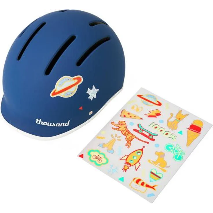 Thousand Kids Fahrradhelm Junior, Sicherheitszertifiziert mit flexiblem Verstellsystem, abnehmbare Aufkleber, vegane Ledergurte, 49-53 cm, Soft Touch und Metallic Gloss Farben