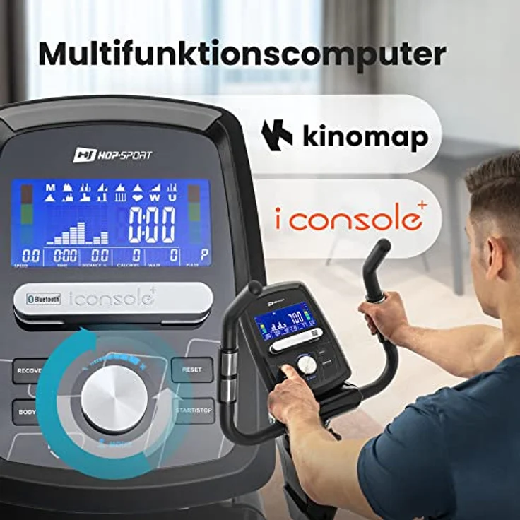 Hop-Sport Heimtrainer Fahrrad HS-090H inkl. Unterlegmatte - Ergometer mit App-Steuerung, 12 Trainingsprogrammen, 32 computergesteuerten Widerstandsstufen - Fitnessbike max. Nutzergewicht 150 kg – Bild 2