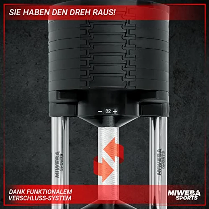 Miweba Sports Hantel VH200 | 𝐏𝐫𝐨𝐟𝐢 Hanteln - Verstellbare Kurzhantel - Kurzhantel Set - Kurzhanteln - Stahl Hantelscheiben - Ergonomischer Griff - Kurzhantelset - Dumbbell (VH200 Hante 28.0 Kg) – Bild 4
