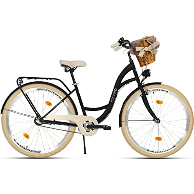 Milordbikes City-Fahrrad, Schwarz und Creme, 46 cm, leicht rollende 700C Reifen, Metallrahmen, Freizeit und Sport – Bild 2