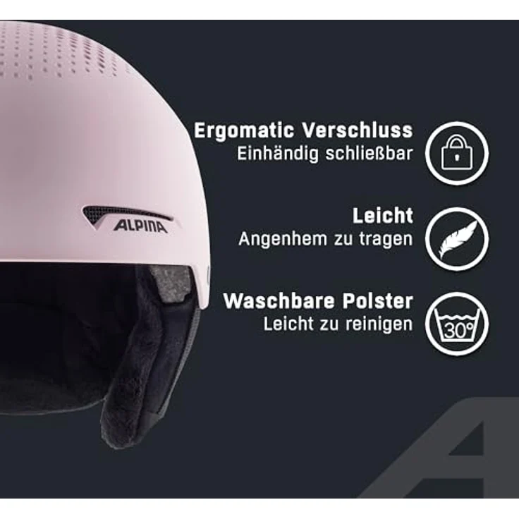 ALPINA ARBER Skihelm für Erwachsene, leichter Hartschalenhelm mit abnehmbaren Ohrenpolstern und optimaler Stoßabsorption - Rose matt - M (54-58 cm) – Bild 3