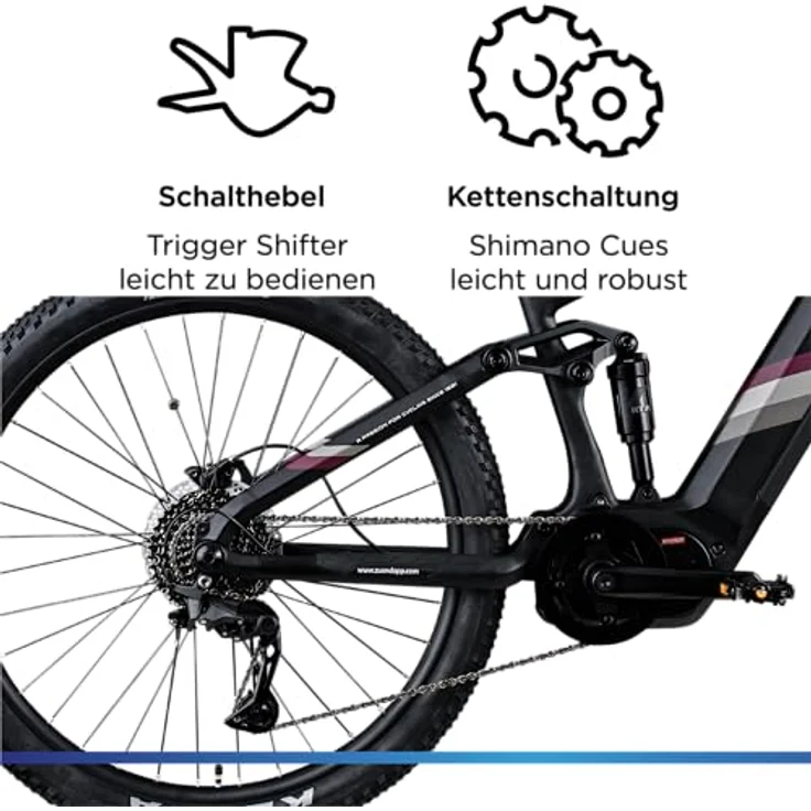 Zündapp E-Bike MTB X1000, 29 Zoll Fully mit 10-Gang Schaltung, 733 Wh Akku, schwarz – Bild 10