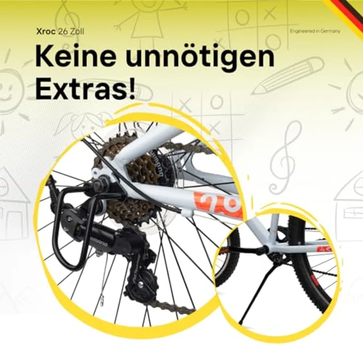 S’COOL Xroc Mountainbike 26 Zoll, 6-Gang Shimano Kettenschaltung, Aluminiumrahmen, Sky Grey/Neon Orange, für Jugendliche 10–14 J. – Bild 4