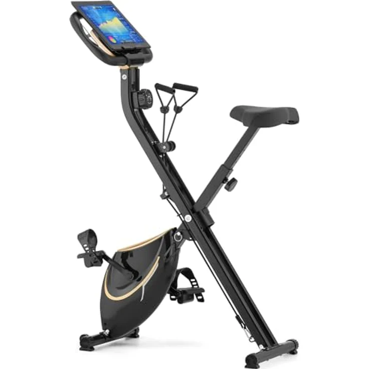 Gymtek Klappbar Magnetischer Heimtrainer Fahrrad für Zuhause bis 120kg, Hometrainer Fahrrad 8 Widerstandsstufen, 4kg Schwungmasse, Ergometer Heimtrainer mit LCD Display - für Home Gym Fitness, schwarz – Bild 1