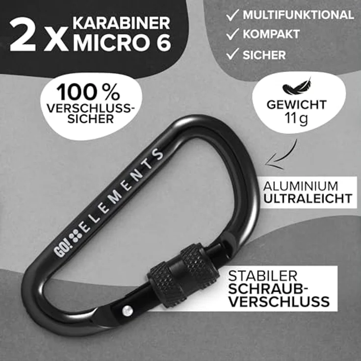 GO!elements Mini Karabiner Micro 6, Multifunktionaler Karabinerhaken mit Schraubverschluss, 2er Pack, Farbe: Night – Bild 3
