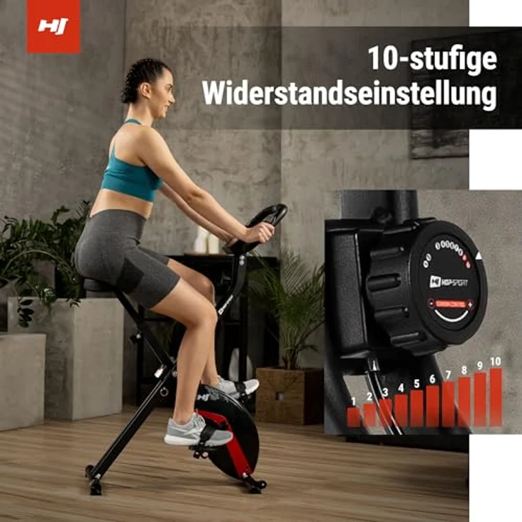 Hop-Sport Heimtrainer HS-3020X Quest, klappbarer Heimtrainer Fahrrad, magnetischer Widerstand - 10 Stufen, schwarz – Bild 4