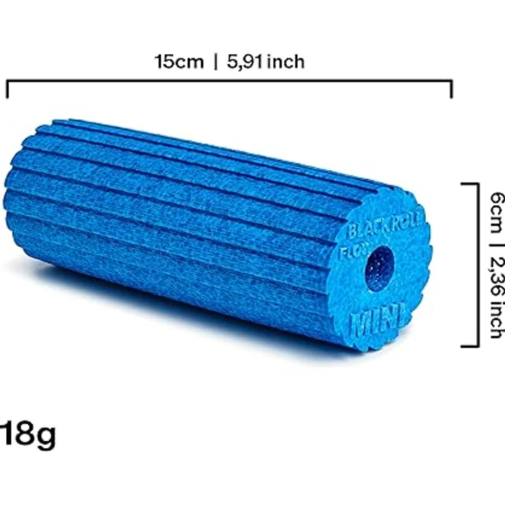 BLACKROLL® MINI FLOW, kleine Faszienrolle (15 x 5 cm) mit geriffelter Oberfläche für gezielte Massage, mittlere Härte, Made in Germany, Azur – Bild 5