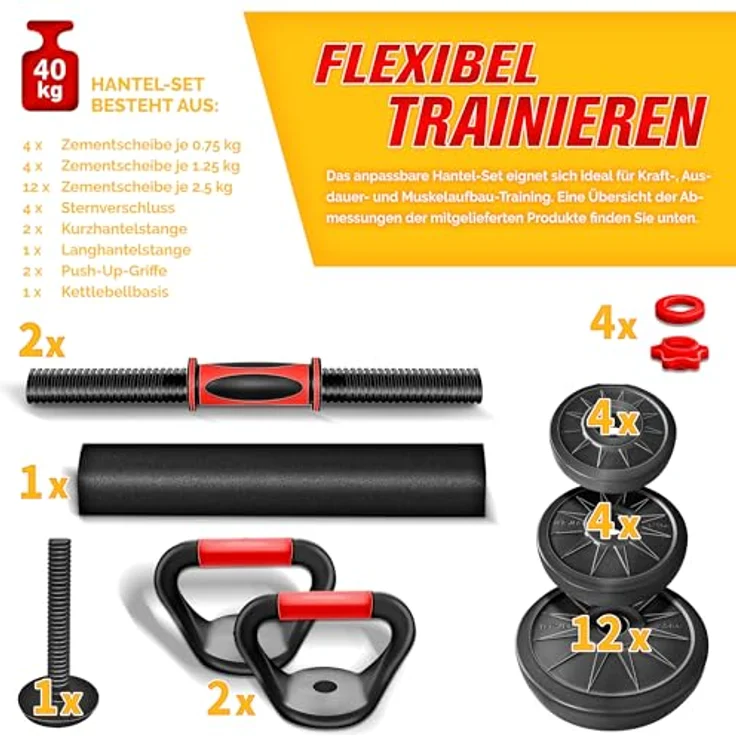 RE:SPORT 2 in 1 Hanteln Set mit Kettlebell, verstellbar bis 40kg, Kurzhantel & Langhantel, mit Sicherheitsverschlüssen und Verbindungsrohr – Bild 5