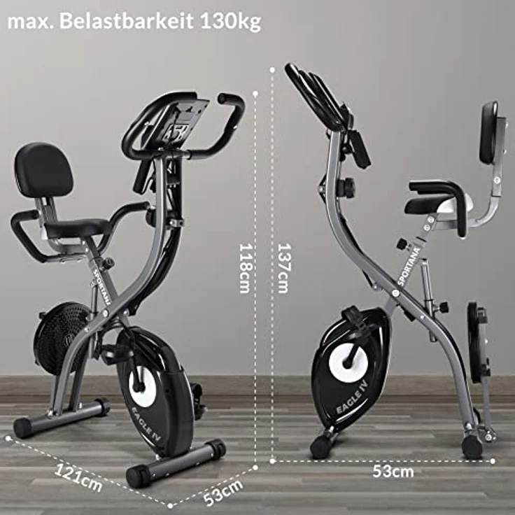Sportana F-Bike Heimtrainer Eagle 4 Faltbar 10 Stufen 7 Sitzhöhen LCD Display Trainings APP 2 Fitnessbänder Fitnessfahrrad Fahrradtrainer Fitnessbike X-Bike – Bild 5