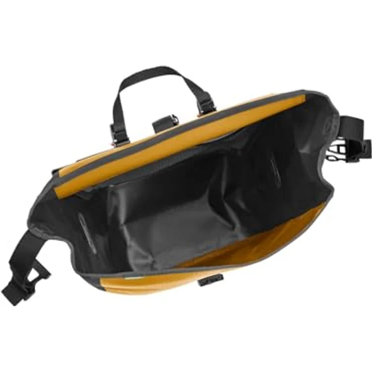 VAUDE Aqua Front (Rec), wasserdichte Fahrradtasche mit 2 Vorderradtaschen (2x14L), geräumiges Hauptfach, abnehmbarer Schultergurt, in gelb – Bild 3