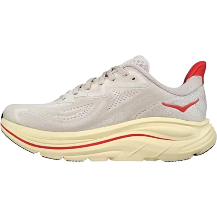 HOKA ONE ONE W Clifton 10, Damen Laufschuh mit verbesserter Dämpfung und atmungsaktivem Jacquard-Obermaterial, Stucco/Cerise, Größe 38.5 – Bild 2