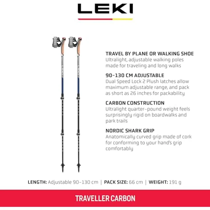 Leki Traveller Carbon Wanderstöcke, teleskopierbar von 90 bis 130 cm, dunkle blaue Farbgebung, 390 g leicht – Bild 2