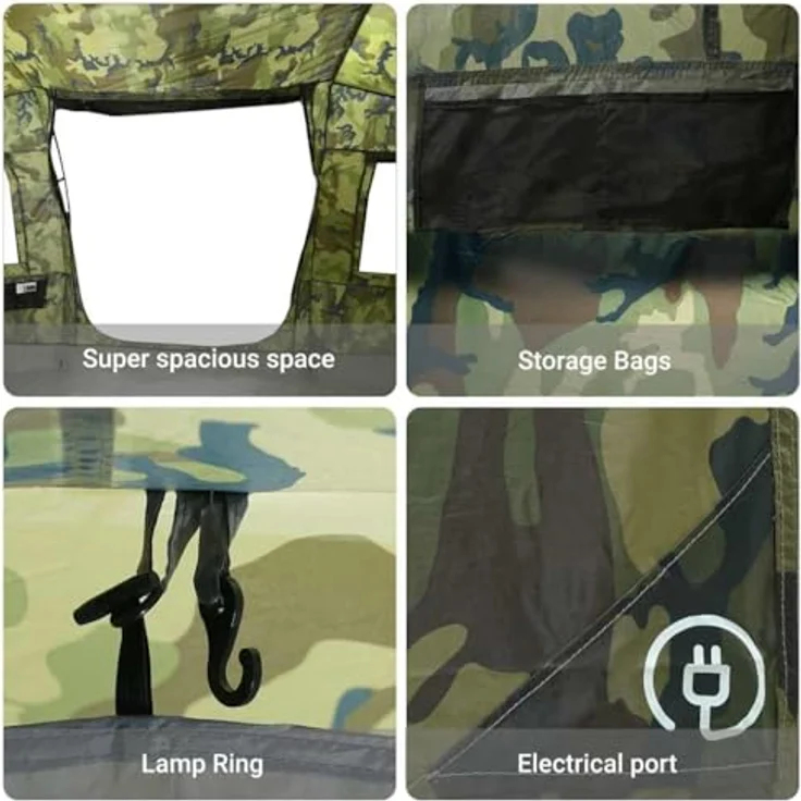 vidaXL Tunnel-Familienzelt 6 Personen Camouflage, wasserdichtes Campingzelt mit 2 Schlafkabinen und E-Anschluss – Bild 5