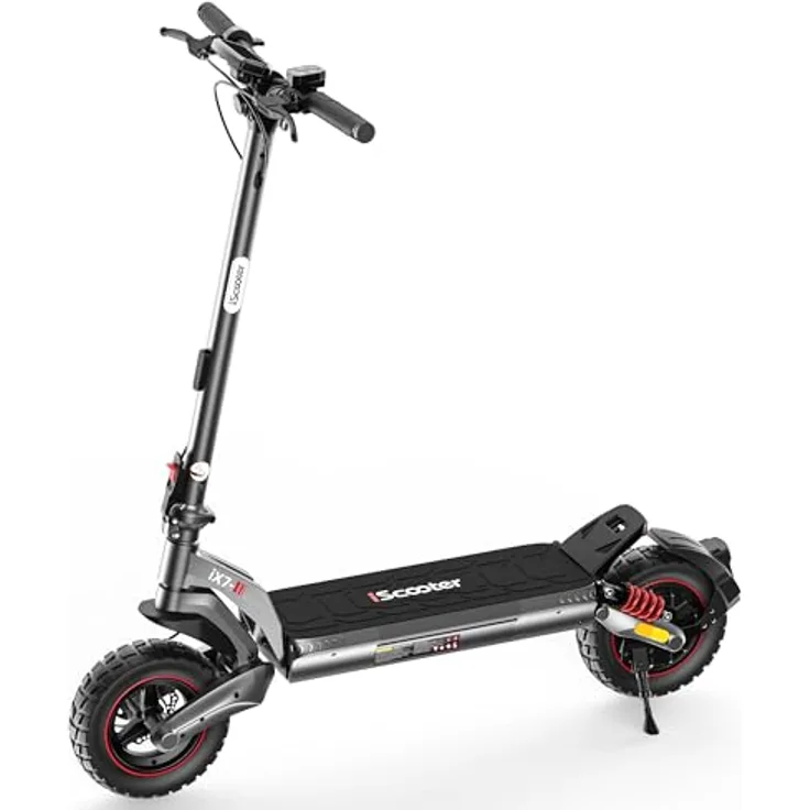 iScooter E-Scooter ix7 mit Doppel- oder Einzelmotor, 80 KM Reichweite, 10 Zoll Offroad Reifen, 48V 15Ah, für Erwachsene bis 150 kg, mit sechs Stoßdämpfern und Straßenzulassung