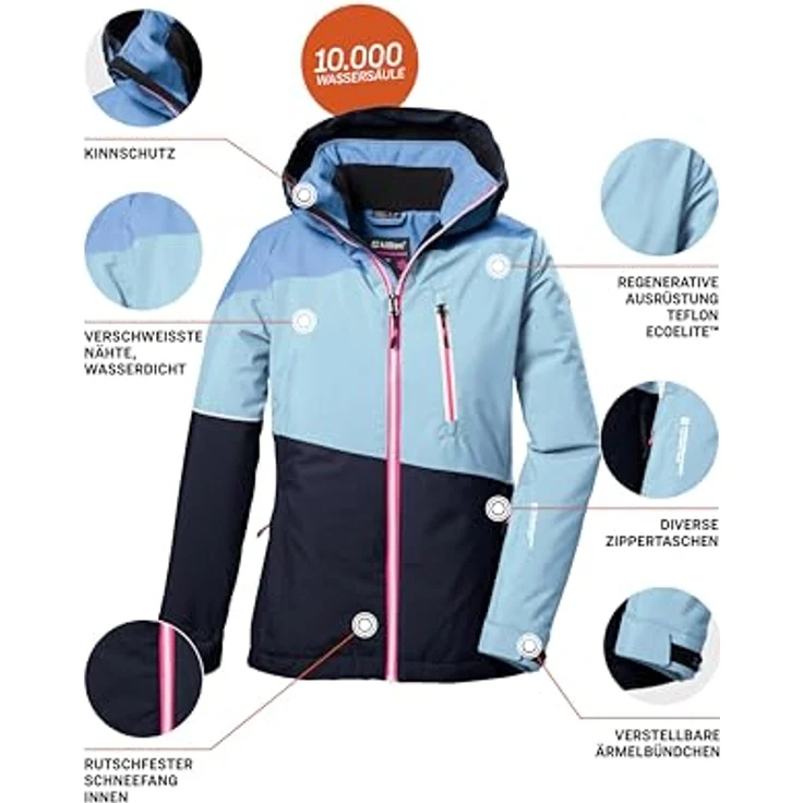 Killtec Mädchen Skijacke KSW 331 GRLS S, Funktionsjacke mit Kapuze, Schneefang und Teflon EcoElite™ Imprägnierung, 10.000 mm Wassersäule, pink – Bild 6