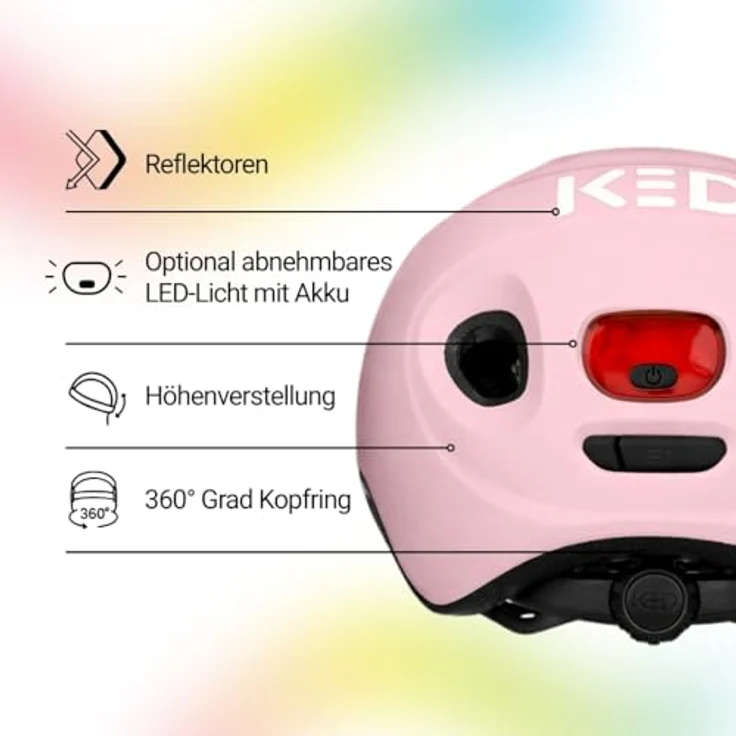 KED Meggy Spark Kinderfahrradhelm, Inmold, 360° Verstellsystem, Reflektoren, Insektenschutznetz, leicht, Dusty Rose Matt, Größe 50-55 (M) – Bild 4