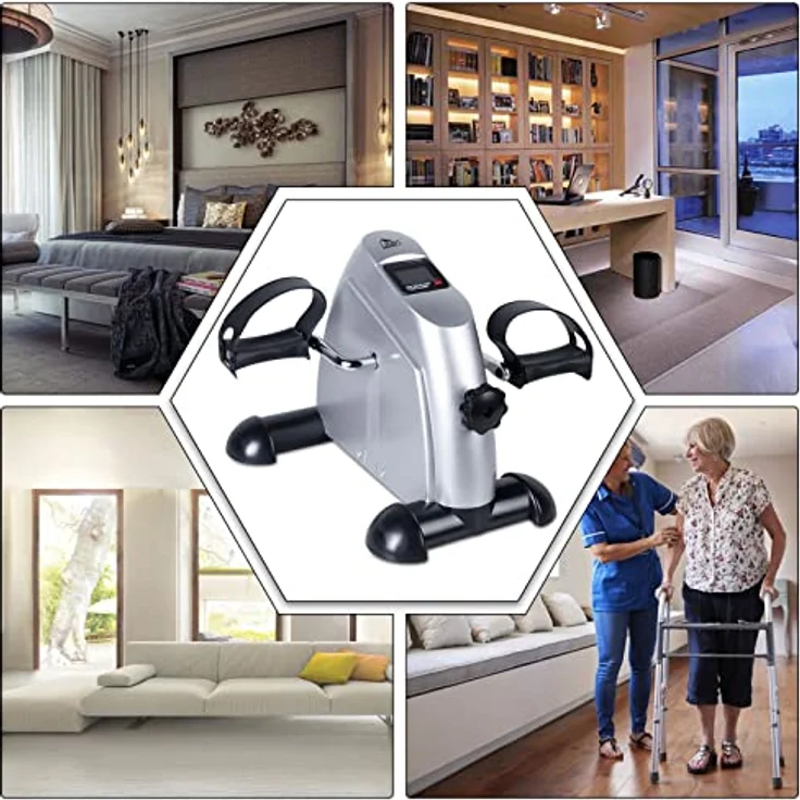 Uten Beintrainer, Heimtrainer Mini Bike Arm und Beintrainer für Zuhause Büro Einstellbarer Widerstand mit Rutschfester Matte für Senioren Reha Maßnahmen Silber – Bild 4