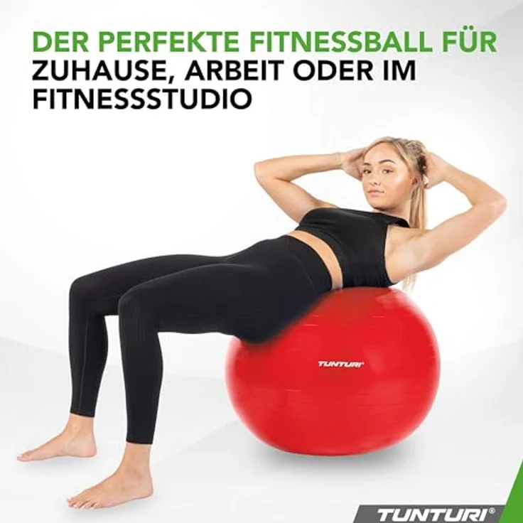 Tunturi Anti Burst Fitnessball 55 cm, Rot - Yoga-Ball mit Pumpe, 220 kg Benutzergewicht, ideal für Pilates und Schwangerschaft – Bild 4