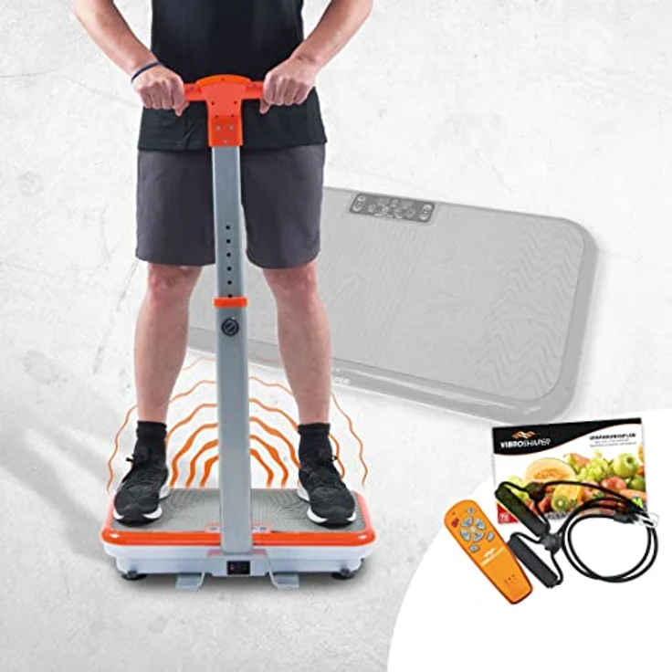 Vibro Shaper Fitness Vibrationsplatte mit Griff und Fitnessbändern - unterstützt Muskelaufbau und Fettverbrennung - orange – Bild 2