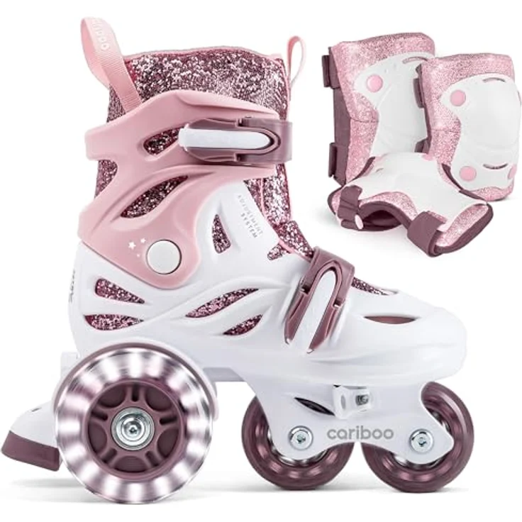 Cariboo Ballerina – Verstellbare Kinder-Inlineskates mit LED-Rädern und 3-teiligem Schutzset in S Pink Plum – Bild 1