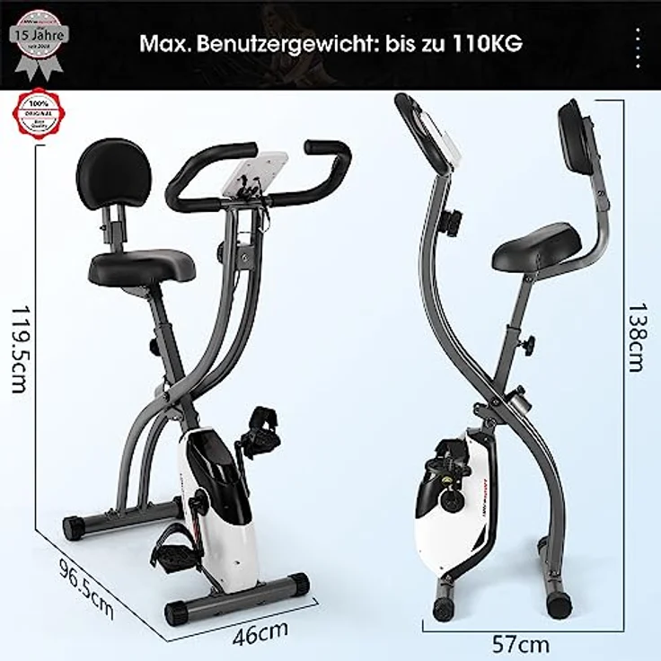 Ultrasport F-Bike 200B, Fahrradtrainer, Heimtrainer, Fitnessbike LCD Trainingscomputer, maximales Benutzergewicht 110 kg, Herzfrequenzmessung, 8 Widerstandsstufen, faltbar, Schwarz/Silber – Bild 2