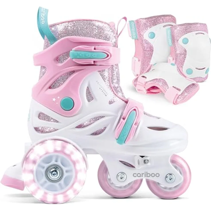 CARIBOO Kinder-Rollschuh-Set Cariboo Ballerina, Lerninliner mit Pinken Schützern, Größe S, 2 Fahrmodi, LED-Rollen – Bild 1