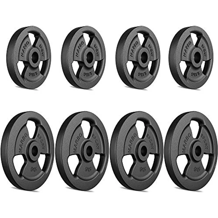 Marbo Sport Tri-Grip Hantelscheiben-Set Kier aus Gusseisen, Gewichte mit Aufnahme Ø31 mm, 4 x 5 kg + 4 x 2,5 kg (Gesamtgewicht 30 kg)