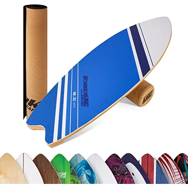 BoarderKING Indoorboard Wave - Balance Board für Indoor-Surfen und Skaten, Gleichgewichtsboard für NeuroMuscular Response Training, inkl. Schutzmatte, Linien