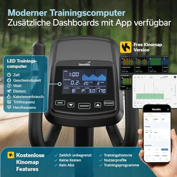 Skandika Fint P8-R Crosstrainer für Zuhause, leise, 32 Stufen, 22 Programme, bis 120 kg, Kinomap App kompatibel, 8 kg Schwungmasse, Ellipsentrainer – Bild 4