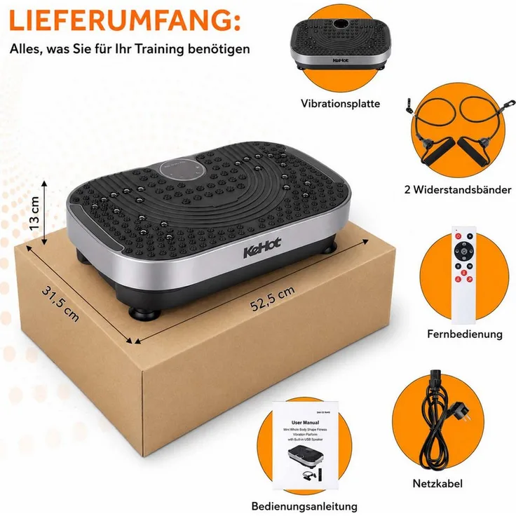 kehot Vibrationsplatte mit Magnetmassage, 200 W, 120 Intensitätsstufen, Bluetooth-Musik, LED-Licht und Trainingsbändern für Ganzkörpertraining