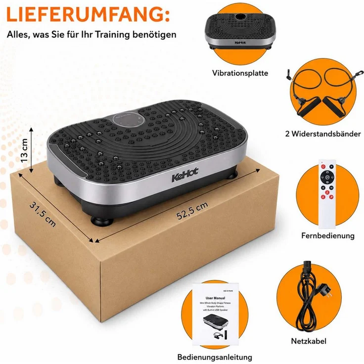 kehot Vibrationsplatte mit Magnetmassage, 200 W, 120 Intensitätsstufen, Bluetooth-Musik, LED-Licht und Trainingsbändern für Ganzkörpertraining