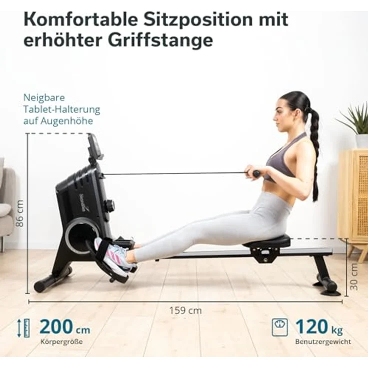 Skandika Oxford Pro | Magnetbremssystem, Bluetooth, Indoor Rudersportgerät mit App, 8 Widerstandsstufen, bis 120 kg | Rudergerät für zuhause, Rudermaschine, Krafttraining, Rudergeräte – Bild 2