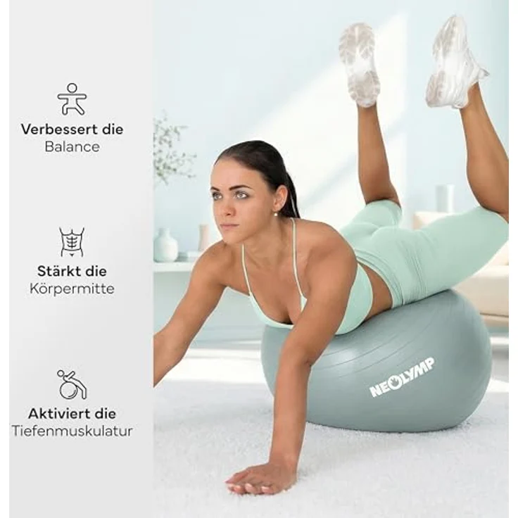 NEOLYMP Gymnastikball, Sitzball Büro ergonomisch bis 300 kg belastbar, rutschfest & Anti Burst, Sky-Blue, S | 150 cm – Bild 5