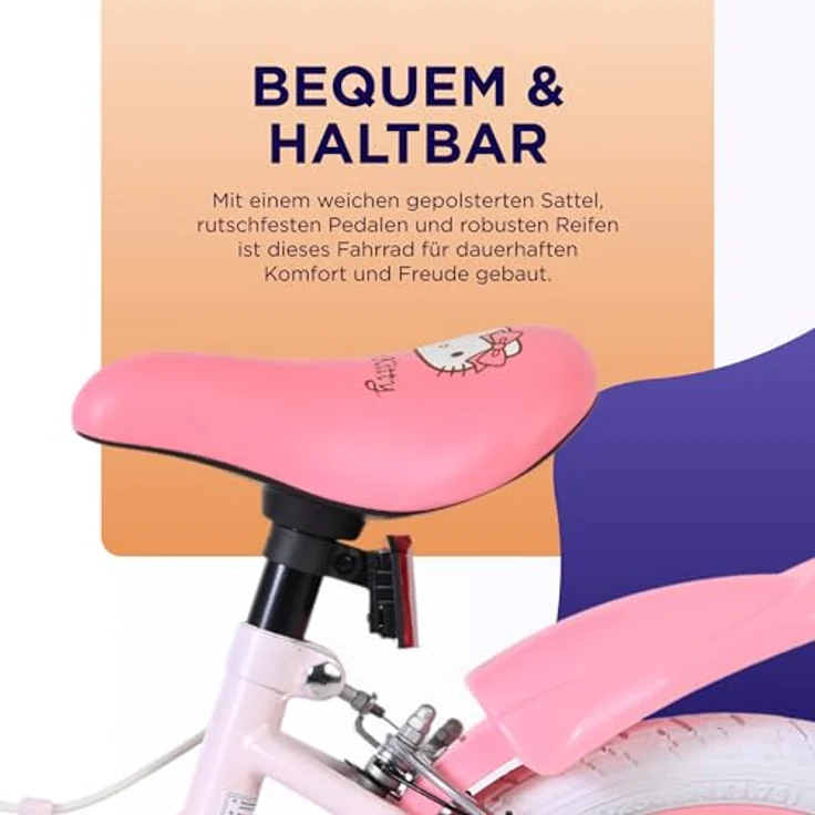 Volare Hello Kitty Kinderfahrrad 14 Zoll Rosa, abnehmbare Stützräder, Handbremse, Rücktrittbremse, geschlossener Kettenschutz, Korb – Bild 5