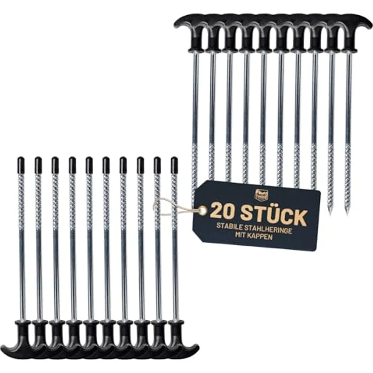 TIMBER RIDGE Zeltheringe Stahl x20 mit Schutzkappe, 22 cm lange Heringe für alle Bodenarten, stabil und langlebig – Bild 1