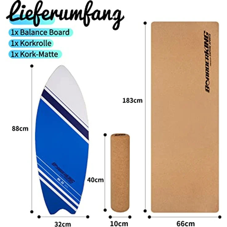 BoarderKING Indoorboard Wave - Balance Board für Indoor-Surfen und Skaten, Gleichgewichtsboard für NeuroMuscular Response Training, inkl. Schutzmatte, Linien – Bild 3
