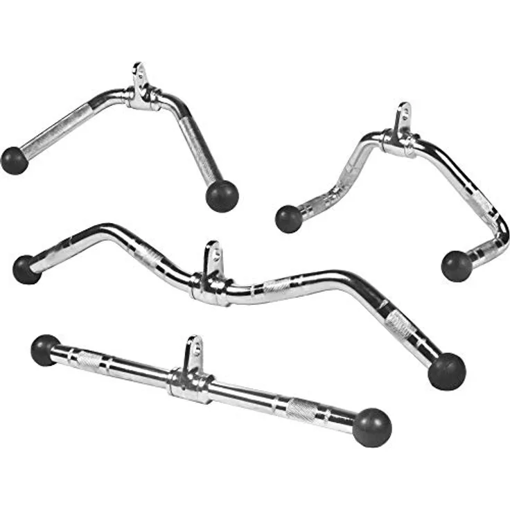 GORILLA SPORTS® Kabelzug Griff Set - Rudergriff Breit, Bizeps Trizeps Stange, SZ Stange, Latzugstange, mit Drehgelenk, bis 200 kg, rutschfest, aus Chrom - Griffe für Seilzüge, Unterarmtrainer