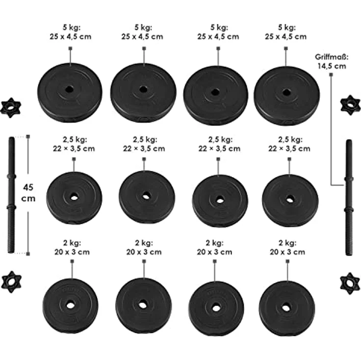 ArtSport 2er Hantelset 40kg - Kurzhantel Set mit 2 Kurzhanteln, 12 Gewichte/Hantelscheiben und Sternverschlüsse - Krafttraining Kurzhantelset Hantel – Bild 2