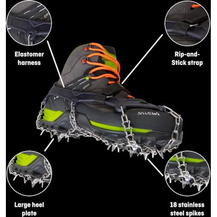 Salewa Puez Mtn Spike, Steigeisen mit 18 rostfreien Edelstahl-Spikes für sicheren Halt auf Eis und Schnee, Universalgröße 36-47 EU – Bild 3