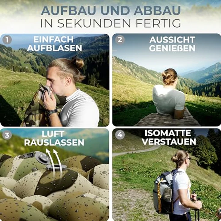 Alpenwert® Isomatte Outdoor, ultraleichte Luftmatratze mit kleinem Packmaß für Camping und Backpacking, Camo – Bild 4