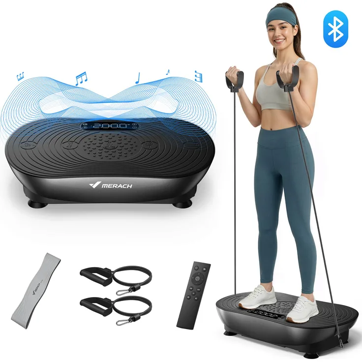 Merach Vibrationsplatte, leise und kompakte Vibrationsplatte mit LED-Display, Fernbedienung, 150W Motor, bis 158 kg, für Ganzkörpertraining zu Hause