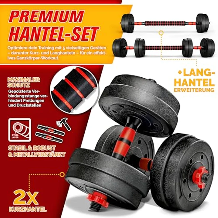RE:SPORT 2 in 1 Hanteln Set mit Kettlebell, verstellbar auf 15kg, Kurzhantel & Langhantel, inklusive Sicherheitsverschlüsse und Verbindungsrohr – Bild 2