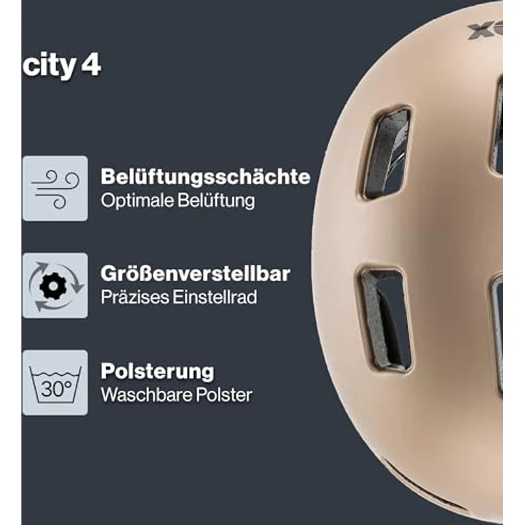 Uvex Sports City 4, Velohelm für E-Bike, 58-61 cm, gold-matt mit Belüftungsöffnungen und Reflektoren – Bild 2