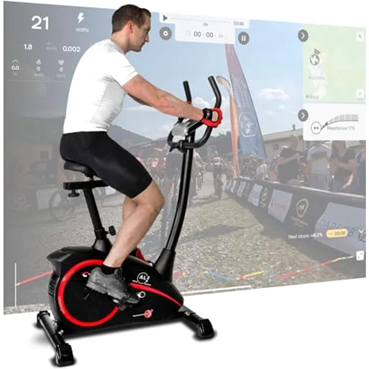 Christopeit Ergometer AL 2 S Digital, Heimtrainer Fahrrad bis 150kg, 24 Widerstandsstufen, 9kg Magnet-Bremssystem, leise, Soft-Touch-Computer, Handpulssensoren, Tablet-Halterung, schwarz, Kinomap – Bild 1