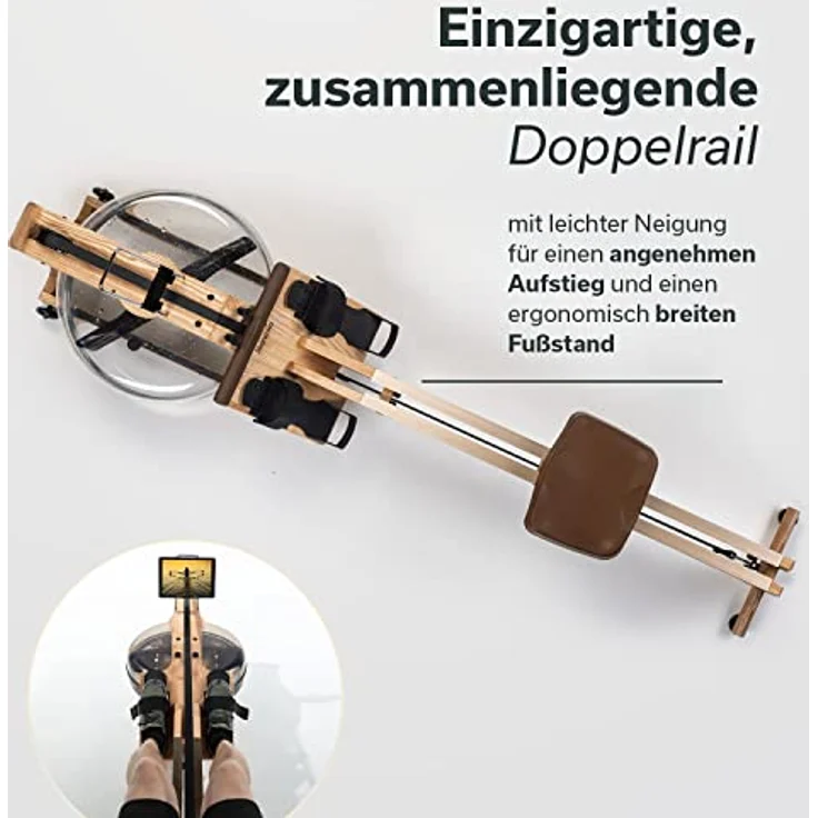 Skandika Wasserrudergerät Styrke | Designed and Made in Germany, Rudergerät Wasser aus Holz, Kinomap App-Funktion, Wasserrudergerät für Zuhause, Massive Esche, naturnahes Rudern (Styrke II) – Bild 3