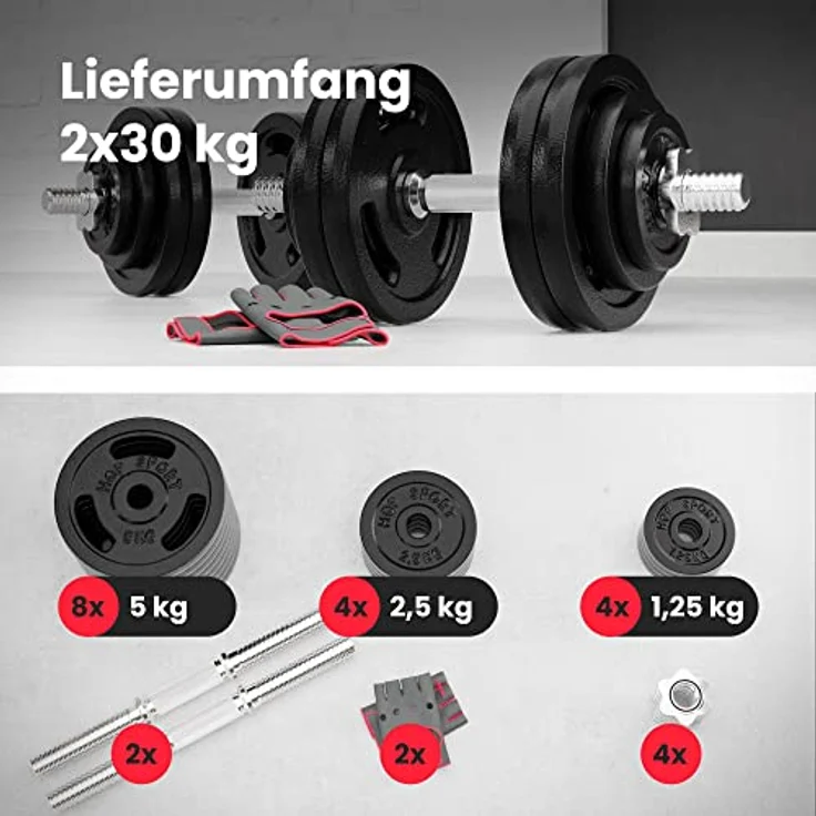 Hop-Sport Guss Kurzhanteln Hantel Set Hanteln 10kg 15kg 20kg 30kg 40kg 60 kg Gewichte (2 x 30 kg) – Bild 2