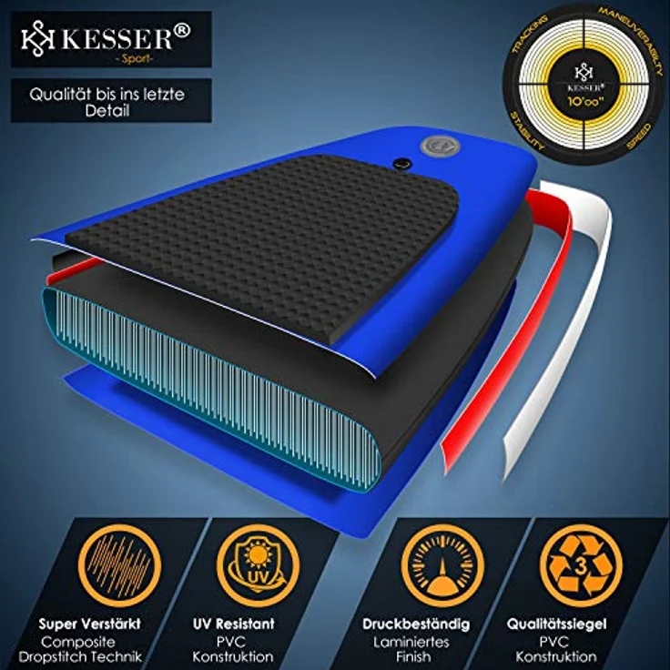 KESSER® Aufblasbares SUP Board Set Stand Up Paddle Board Premium Surfboard Wassersport | 6 Zoll Dick | Komplettes Zubehör | 130kg (AQUA) Blau 320CM – Bild 4