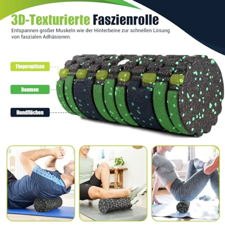 GYMERK Faszienrolle Set mit 3D-Texturmassage, inklusive Anweisungen und Poster in deutscher Sprache, Tragetasche, Yoga Faszien Set mit Faszienball und Duoball für ganzheitliche Muskelentspannung – Bild 3