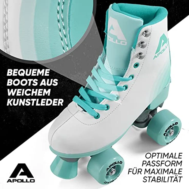 Apollo Rollschuhe Retro Discoroller, verstellbare Disco Roller Skates, größenverstellbar Rollerskates, Retro Design, Größe L, schwarz – Bild 2